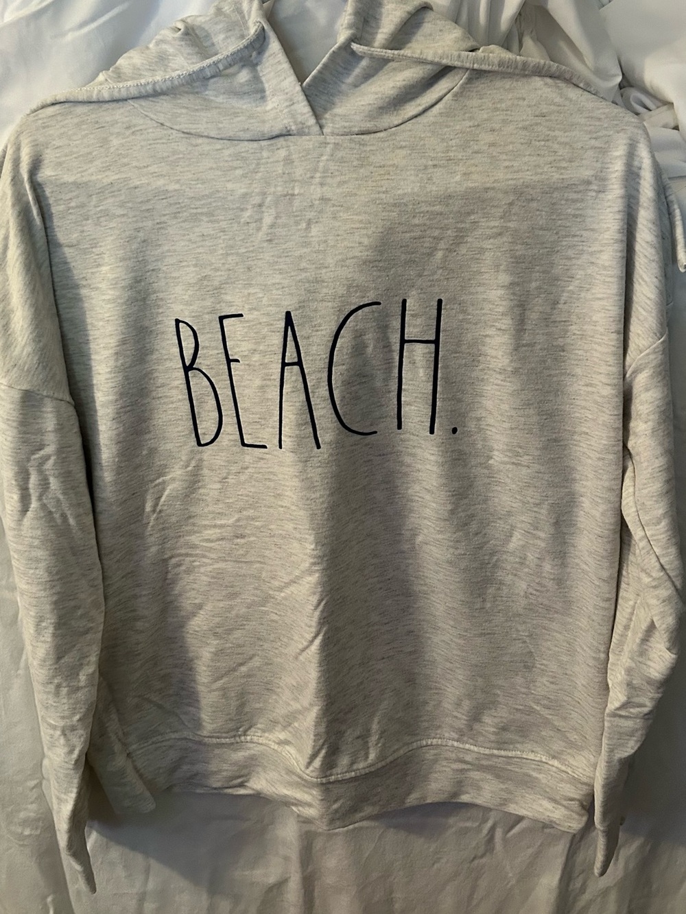 Rae Dunn Light Gray Crewneck Sweatshirt with 'BEACH.' Graphic